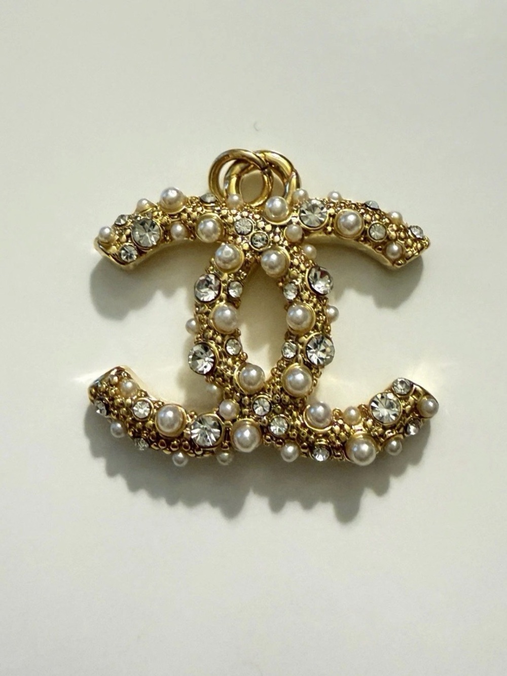 CC Upcycled Gold Tone, Faux Pearl & Rhinestone Charm Pendant